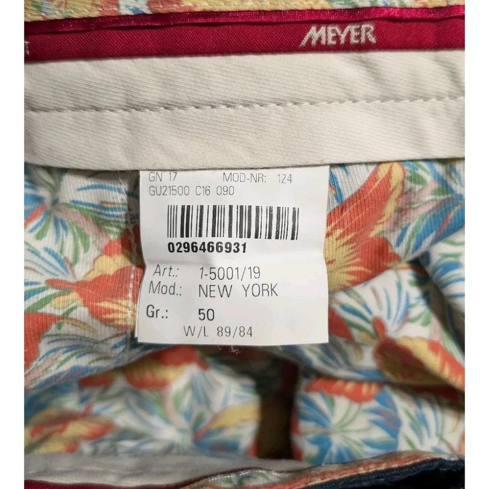 Meyer New York Pants Mens 32x31 Navy Stretch Chinos Contrast Stitch Germany